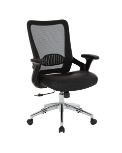 Office Star Work Smart Mesh-Back Bonded Leather Mid-Back Computer Office Chair