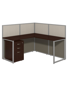 Bush Business Furniture Easy Office 60" W L-Shaped Office Desk Cubicle with Mobile B/B/F Pedestal (Shown in Mocha Cherry)