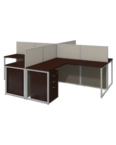 Bush Business Furniture Easy Office 60" W 4-Person L-Shaped Office Desk Cubicle with Mobile B/B/F Pedestals (Shown in Mocha Cherry)