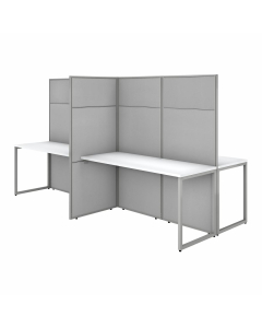 Bush Furniture Easy Office 60" W 4 Person Desk with 66" H Cubicle Panel, Pure White/Silver Gray Fabric