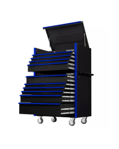 Extreme Tools DX4110CR DX Series 41" W x 25" D x 64" H 10 Drawer Top Chest & Drawer Roller Cabinet Combos  (Shown in Black With Blue Drawer Pulls)