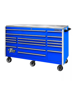 Extreme Tools EX7217RCQ EXQ Series 72" W x 31-1/8" D x 46-5/8" H 17 Drawer Professional Triple Bank Roller Cabinets (Shown in Blue With Chrome Drawer Pulls)