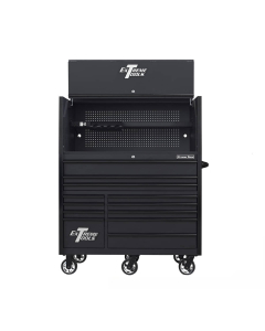 Extreme Tools RX5513HR RX Series 55" W x 25" D x 69-1/4" H Professional Extreme Power Workstation Hutch & 12 Drawer Roller Cabinet Combos (Shown in Matte Black With Black Drawer Pulls)