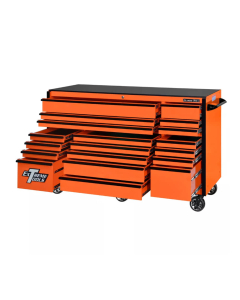 Extreme Tools RX723019RCOR RX Series 72" W x 30" D x 47" H 19 Drawer Roller Cabinets With 250 Lb Slides (Shown in Orange With Black Drawer Pulls)