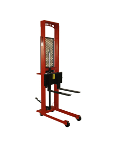 Wesco Standard 56" Lift 1000 lb Load Manual Hydraulic Fork Stacker with Low Profile Outrigger