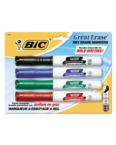 BIC Great Erase Grip Dry Erase Marker, Chisel Tip, Assorted, 4-Pack