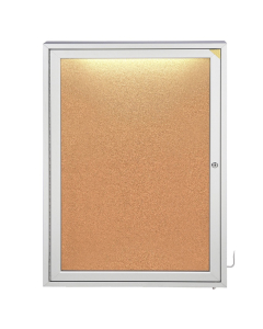 Ghent Indoor 2' x 3' Silver Frame Concealed Lighting Enclosed Cork Bulletin Board Cabinet