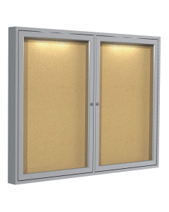 Ghent Indoor 4' x 3' Silver Frame Concealed Lighting Enclosed Cork Bulletin Board Cabinet