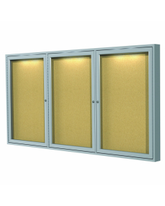 Ghent Indoor 6' x 3' Silver Frame Concealed Lighting Enclosed Cork Bulletin Board Cabinet