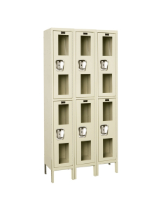 Hallowell Double Tier 3-Wide Safety-View Lockers, Tan