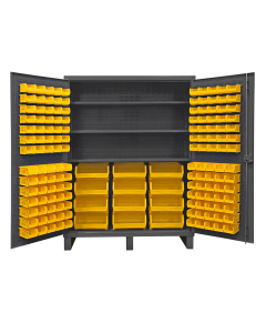 Durham Steel HDC60-156-3S 60" x 24" x 78" 12 Gauge Heavy Duty Bin Storage Cabinet, 3 Shelves & 156 Hook-On Bins (Shown in Yellow)