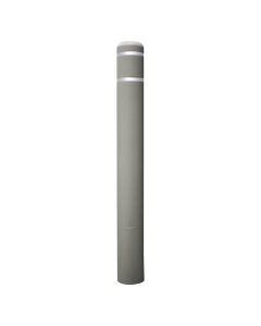 IdealShield 1/8" Thick Flat Top 4" Bollard Cover with Reflective Silver Stripes 67" H (Shown in Grey)