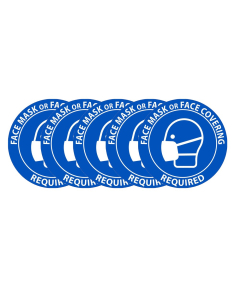 National Marker Round Adhesive Vinyl Face Mask Required Sign Decals, Pack of 5