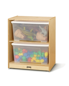 Jonti-Craft Single Jumbo Tote Classroom Storage with Clear Totes & Lids (example of use)