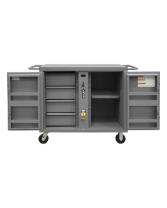 Durham Steel 55.75" W x 27" D Mobile Steel Job Site Storage Cabinet Box Chest with 4 Drawers, 1 Adjustable Shelf and 4 Door Shelves, Gray