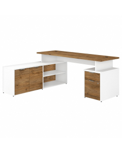 Bush Business Furniture Jamestown 72" W L-Shaped Office Desk with Pedestal & Storage Cabinet