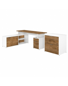 Bush Business Furniture Jamestown 72" W L-Shaped Office Desk Set with Pedestal, Lateral File & Storage Cabinet