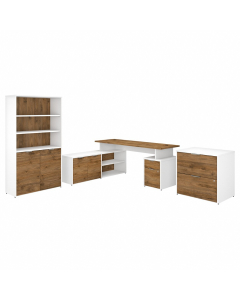 Bush Business Furniture Jamestown 72" W L-Shaped Office Desk Set with Pedestal, Lateral File, Bookcase & Storage Cabinet