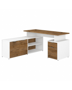 Bush Business Furniture Jamestown 60" W L-Shaped Office Desk Set with Pedestal & Storage Cabinet