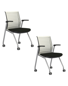 Mayline Thesis KTS1 Plastic Back Fabric Mid-Back Stacking Chair, Arms, 2-Pack, Black