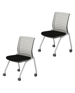 Mayline Thesis KTS2 Plastic Back Fabric Mid-Back Stacking Chair - 2 Pack, Black