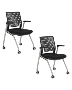 Mayline Thesis KTX1 Flex Plastic Back Fabric Mid-Back Stacking Chair, Arms - 2 Pack, Black