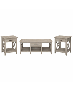 Bush Furniture Key West Coffee Table with Set of 2 End Tables, Washed Gray