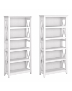 Bush Furniture Key West 5-Shelf Bookcase, Pure White Oak, Set of Two