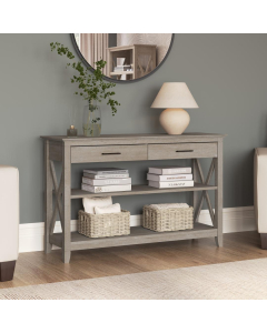 Bush Furniture Key West Console Table with Drawers and Shelves, Washed Gray