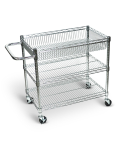 Luxor 3-Shelf 18" x 30" Wire Basket Steel Utility Cart 200 lb Load