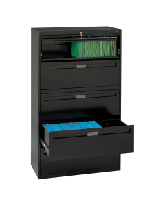 Tennsco 5-Drawer 36" Wide Lateral File Cabinet, Letter & Legal, Black