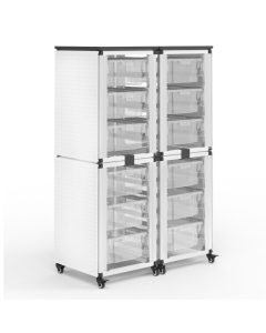 Luxor 59" H Modular Classroom Storage Cabinet, 4 stacked modules with 12 large bins 