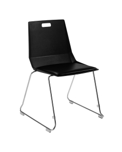 NPS LuvraFlex Series Stacking Chair, Poly Back/Padded Seat, Black/Black