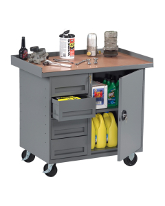 Tennsco 42" Wide Mobile Workbenches (1 Cabinet, 4 Drawers Model Shown)