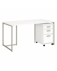 Bush Furniture Method 60" W Table Desk with 3-Drawer Mobile File Cabinet, White