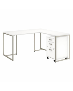 Bush Furniture Method 60" W L Shaped Desk with 3-Drawer Mobile File Cabinet, White