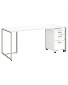 Bush Furniture Method 72" W Desk with 3-Drawer Mobile Pedestal, White