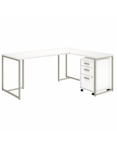 Bush Furniture Method 72" W L Shaped Desk with 3-Drawer Mobile File Cabinet, White
