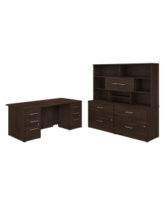 Bush Business Furniture Office 500 72" W Executive Breakfront Office Desk Set with Lateral File Storage and Hutch (Shown in Walnut)