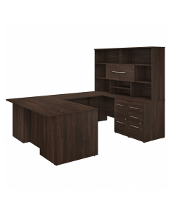 Bush Business Furniture Office 500 72" W Executive Breakfront U-Shaped Desk Set with File Storage and Hutch (Shown in Walnut)