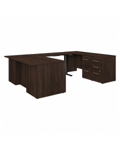 Bush Business Furniture Office 500 72" W U-Shaped Breakfront Office Desk with Height-Adjustable Bridge and Storage (Shown in Walnut)