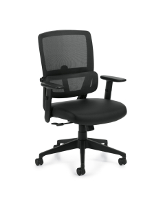 Offices to Go Adjustable Arm Mesh-Back Luxhide Leather Mid-Back Managers Chair