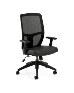 Offices to Go Synchro-Tilt Mesh-Back Luxhide Leather High-Back Task Chair