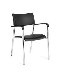 Offices to Go OTG1220B Black Plastic 4-Leg Stack Chair with Arms, 4-Pack