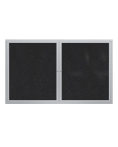 Ghent 48" x 36" 2-Door Satin Aluminum Frame Enclosed Recycled Rubber Bulletin Board (Shown in Black)