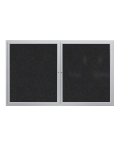 Ghent 60" x 36" 2-Door Satin Aluminum Frame Enclosed Recycled Rubber Bulletin Board, Black