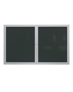 Ghent 60" x 36" 2-Door Satin Aluminum Frame Enclosed Vinyl Bulletin Board (Shown in Ebony)