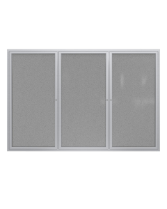 Ghent 3-Door Satin Aluminum Frame Enclosed Fabric Bulletin Board, Grey