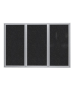 Ghent 3-Door Satin Aluminum Frame Enclosed Recycled Rubber Bulletin Board, Black