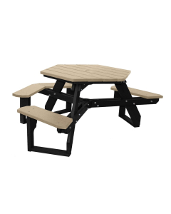 Polly Products OHTHA Series Open Hexagon Universal Access Tables Shown in Black Base & Sand Top